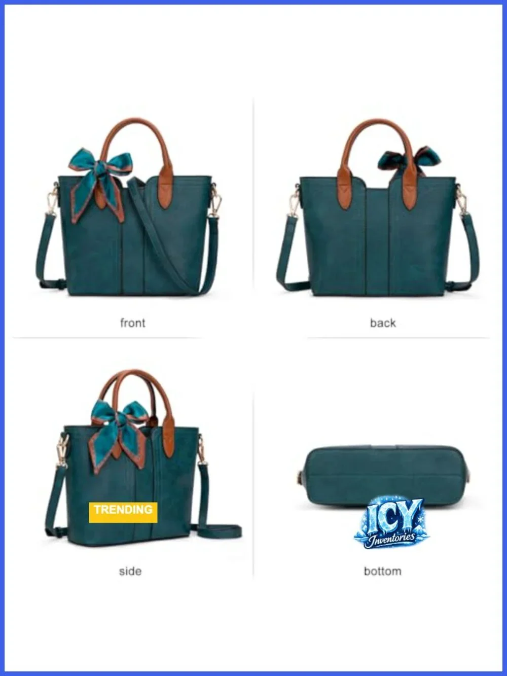 Vegan Leather Satchel Handbag Crossbody Purse with Detachable Strap